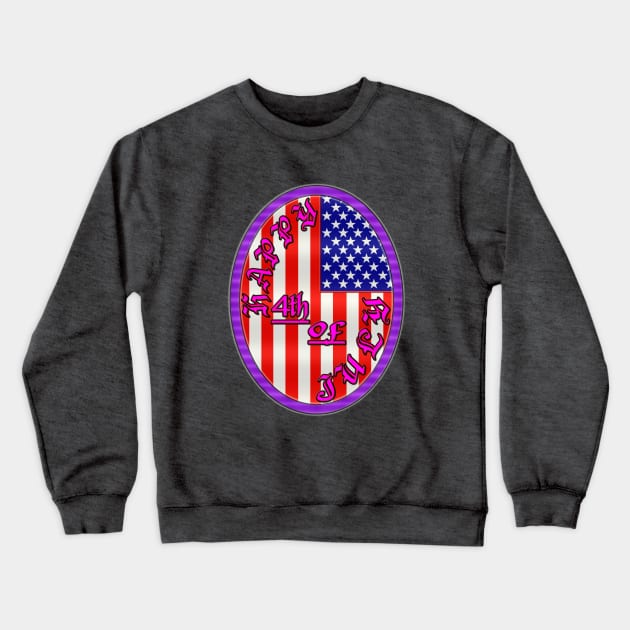 Happy 4th of July Flag Design - Fourth of July US American Flag Pendent Emblem - Purple Ring, Pink Letters Crewneck Sweatshirt by CDC Gold Designs